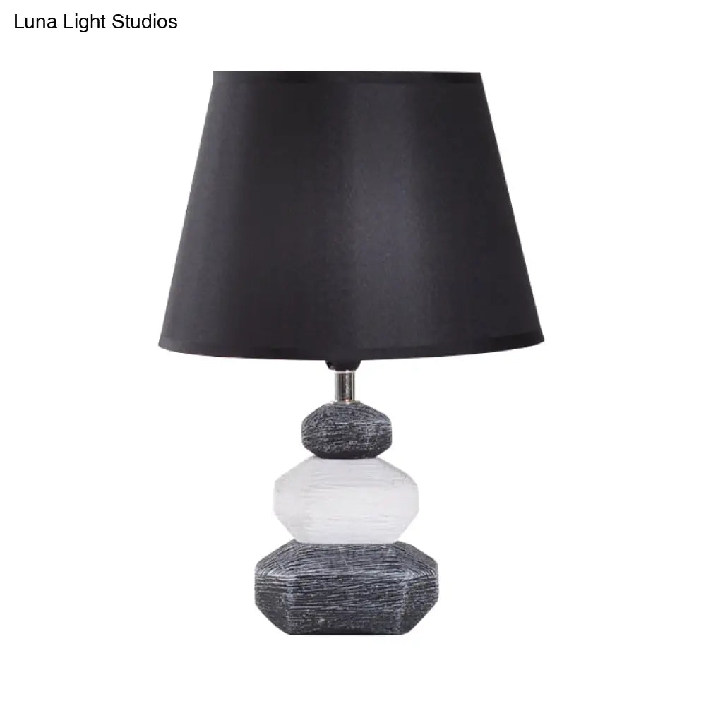 Modern Ceramic Nightstand Lamp - Contemporary Stone Shape Design | Black/Grey & White 1 Light