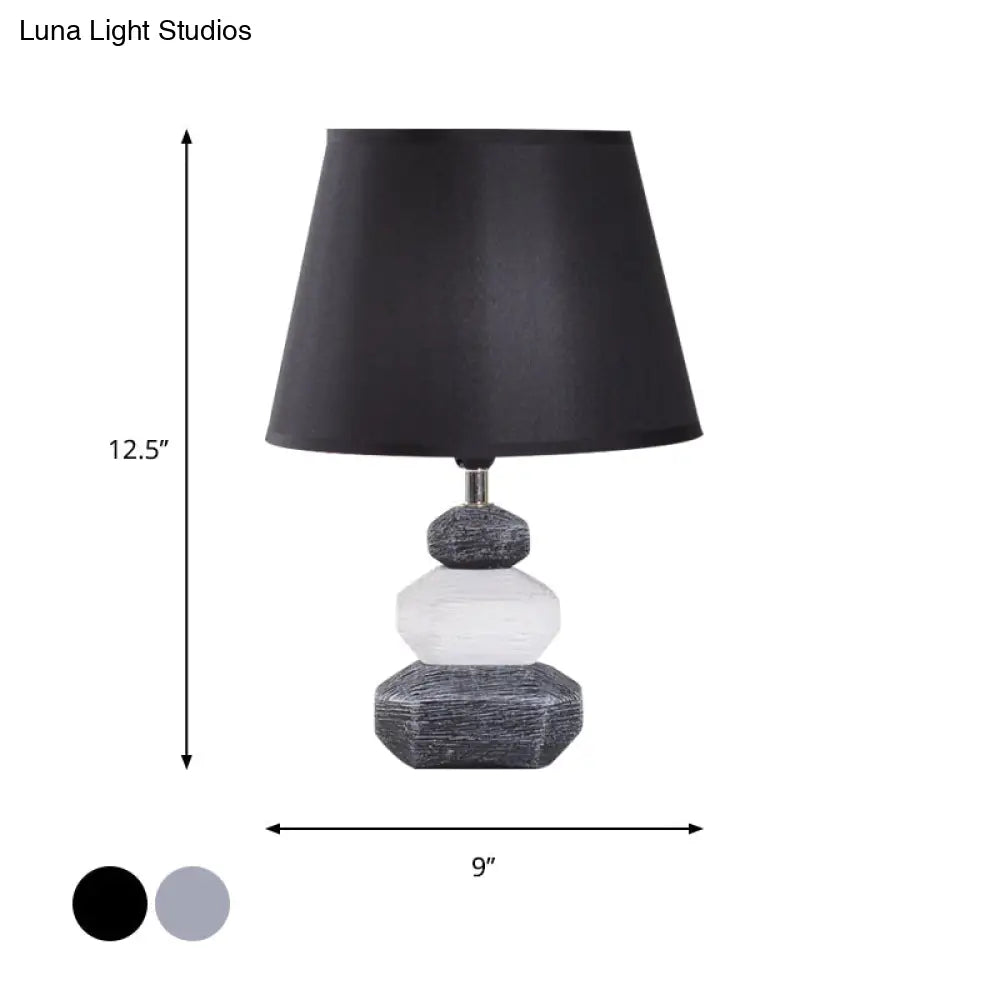 Modern Ceramic Nightstand Lamp - Contemporary Stone Shape Design | Black/Grey & White 1 Light