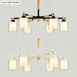 Modern Chic Glass Cylinder Hanging Pendant Lamp With 6 Lights For Bedroom