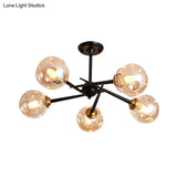 Modern Chic Multi-Light Glass Ball Chandelier - Black Wrought Iron Body Living Room Hanging Light