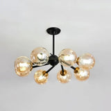 Modern Chic Multi-Light Glass Ball Chandelier - Black Wrought Iron Body Living Room Hanging Light 8