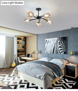 Modern Chic Multi-Light Glass Ball Chandelier - Black Wrought Iron Body Living Room Hanging Light