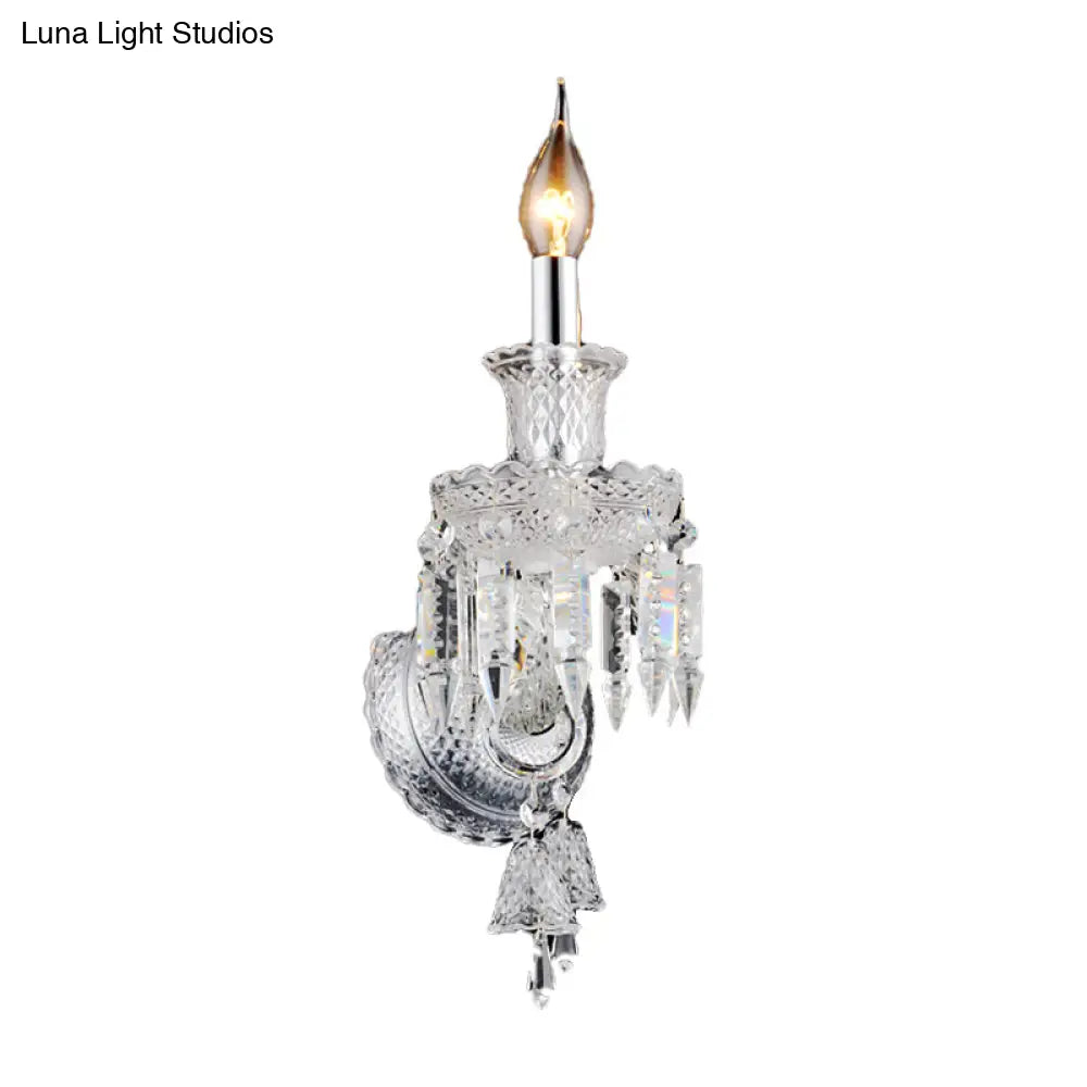 Modern Chrome Candelabra Wall Light With Clear Glass And Diamond Crystal Decoration