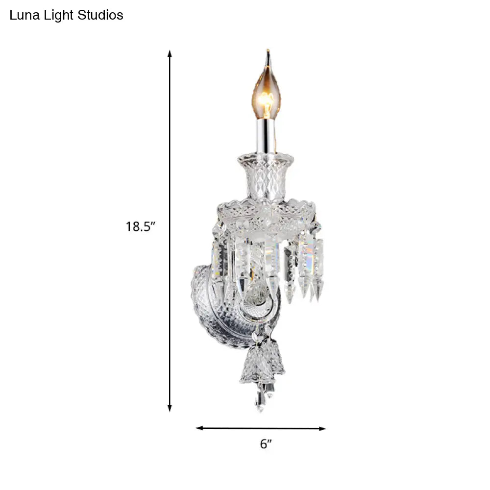 Modern Chrome Candelabra Wall Light With Clear Glass And Diamond Crystal Decoration