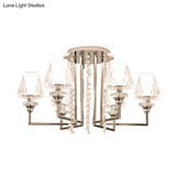 Modern Chrome Cone Ceiling Lamp With Crystal Accents - 6/8/10 Heads Semi-Mount Light