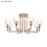 Modern Chrome Cone Ceiling Lamp With Crystal Accents - 6/8/10 Heads Semi-Mount Light