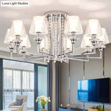 Modern Chrome Cone Ceiling Lamp With Crystal Accents - 6/8/10 Heads Semi-Mount Light