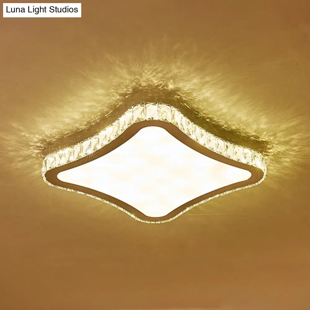 Modern Chrome Crystal Led Ceiling Fixture - Square Beveled Design Flush Mount Lighting