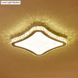 Modern Chrome Crystal Led Ceiling Fixture - Square Beveled Design Flush Mount Lighting
