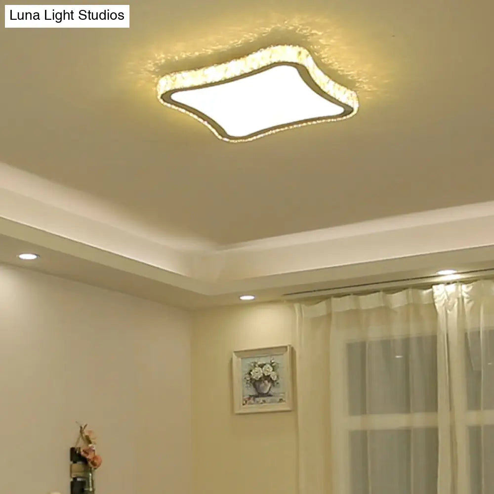 Modern Chrome Crystal Led Ceiling Fixture - Square Beveled Design Flush Mount Lighting