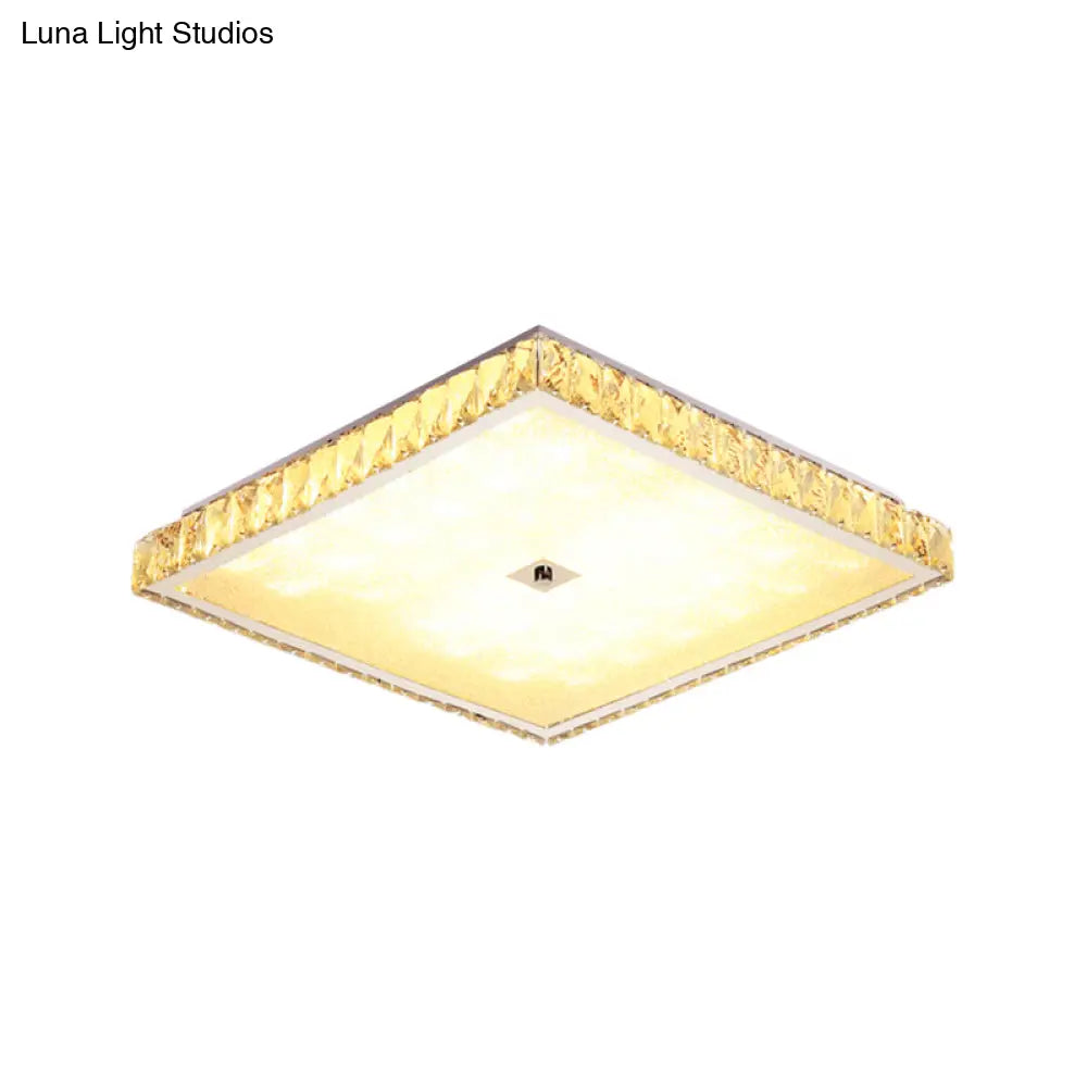 Modern Chrome Crystal Led Flush Mount Ceiling Light - Round/Square Design For Bedroom Lighting
