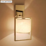 Modern Chrome Cylinder Wall Sconce Light Fabric Shade 1-Light Fixture