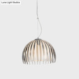 Modern Chrome Dome Pendant Lamp With Opal Glass Shade