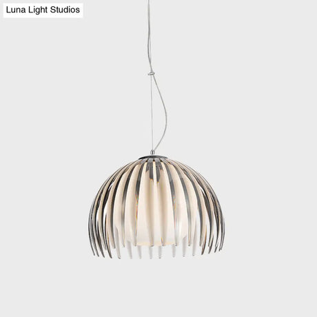 Modern Chrome Dome Pendant Lamp With Opal Glass Shade