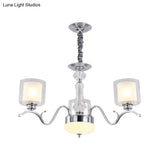Modern Chrome Dual Cylinder Chandelier With 3 Bulbs Clear And Opal Glass - Ceiling Hanging Fixture