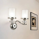 Modern Chrome Dual Cylinder Wall Mount Sconce With Curvy Arm - Simple Bathroom Lighting 2 /