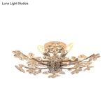 Modern Chrome Finish Semi Flush Mount With 6 Lights & Flower Crystal Accents