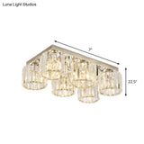 Modern Chrome Flush Mount Ceiling Lamp With Prismatic Crystal Bulbs