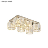 Modern Chrome Flush Mount Ceiling Lamp With Prismatic Crystal Bulbs