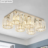 Modern Chrome Flush Mount Ceiling Lamp With Prismatic Crystal Bulbs