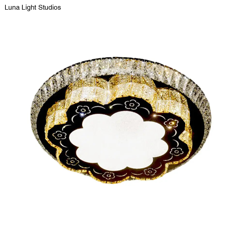 Modern Chrome Flush Mount Ceiling Light With Faceted Glass Floral Design For Bedroom