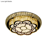 Modern Chrome Flush Mount Ceiling Light With Faceted Glass Floral Design For Bedroom