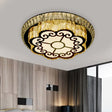 Modern Chrome Flush Mount Ceiling Light With Faceted Glass Floral Design For Bedroom / A