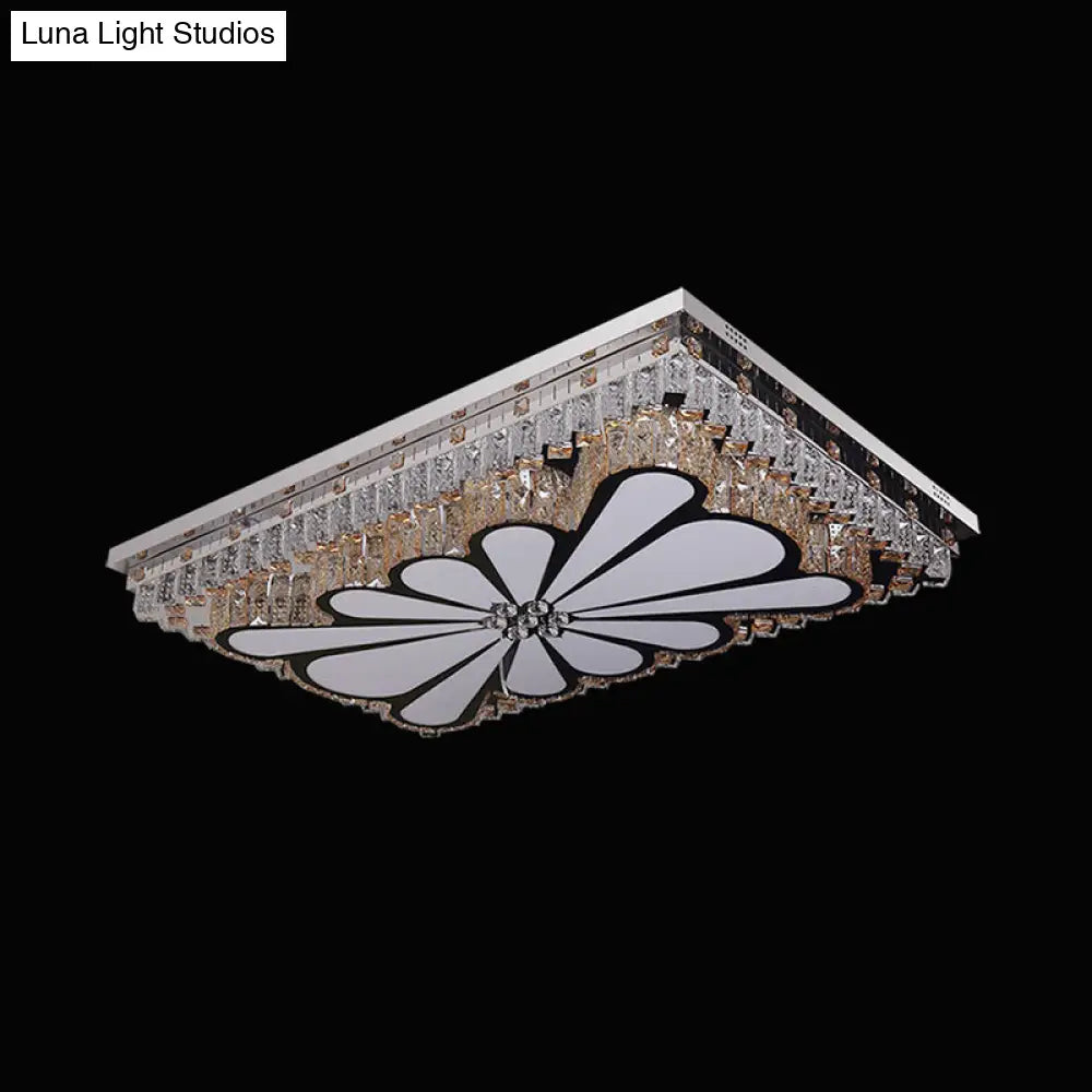 Modern Chrome Flush Mount Led Ceiling Light With Clear Crystal Accents - Perfect For Living Room