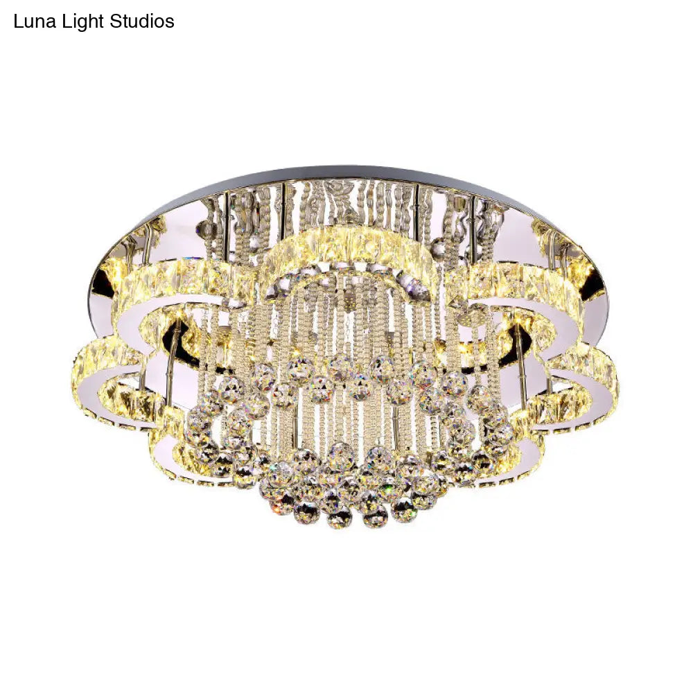 Modern Chrome Flush Mount Light With K9 Crystal For Living Room Ceiling
