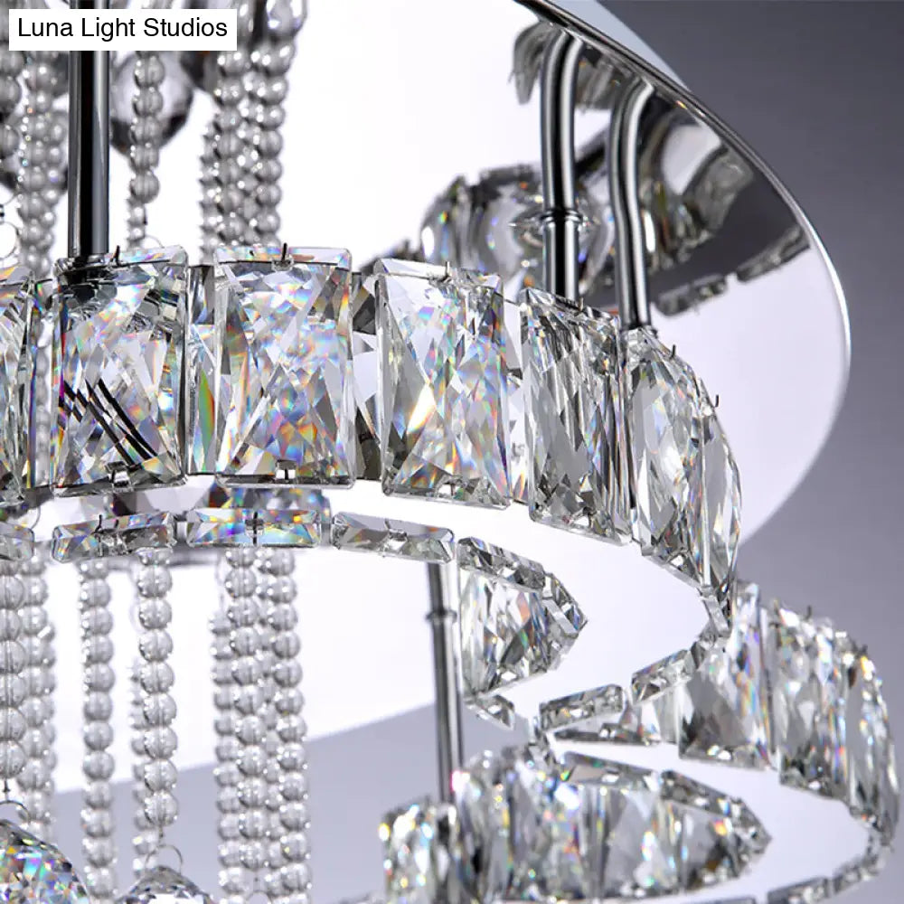 Modern Chrome Flush Mount Light With K9 Crystal For Living Room Ceiling