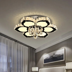 Modern Chrome Led Ceiling Lamp With Crystal Orb Bloom For Bedroom - 18’/26’ Diameter / 18’