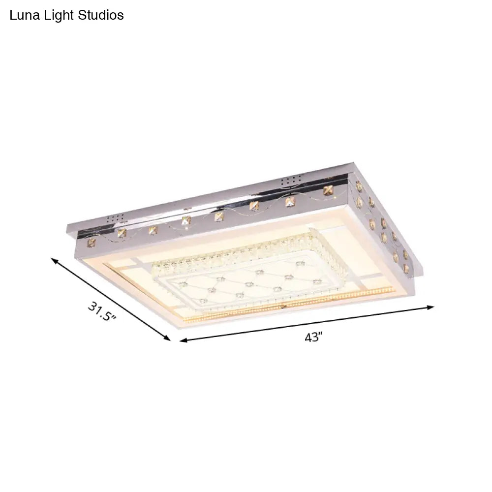 Modern Chrome Led Crystal Ceiling Light Fixture With Elegant Rectangle/Round Pattern