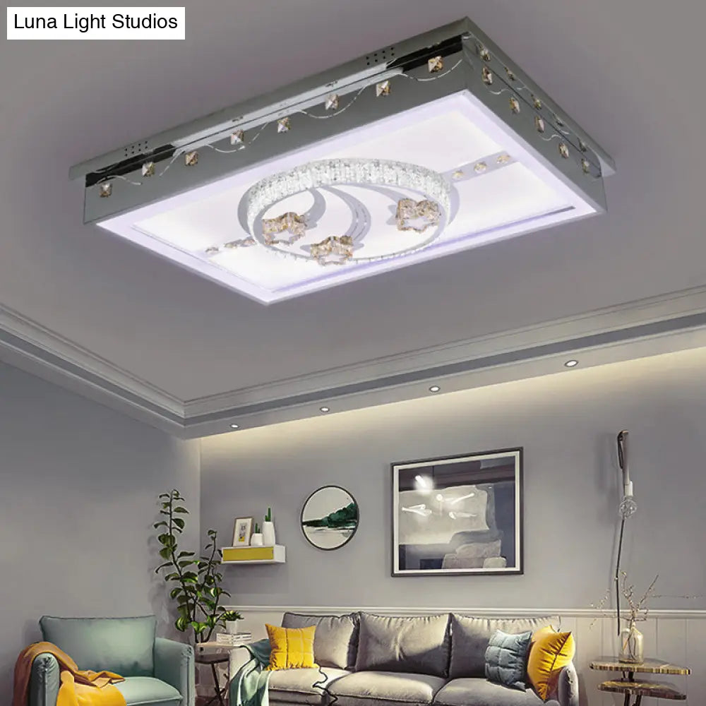 Modern Chrome Led Crystal Ceiling Light Fixture With Elegant Rectangle/Round Pattern