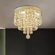 Modern Chrome Led Crystal Flush Mount Fixture With Cascading Corridor Lighting Clear