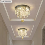 Modern Chrome Led Crystal Flush Mount Fixture With Cascading Corridor Lighting
