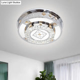 Modern Chrome Led Round Flush Mount Crystal Ceiling Light In Warm/White 19.5’/31.5’ Wide