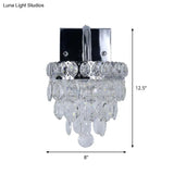 Modern Chrome Led Wall Sconce With Fringe Faceted Crystal And Scroll Arm
