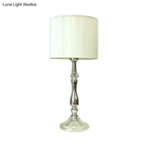 Modern Chrome Night Table Lamp With Barrel Shade - Bedroom Desk Light