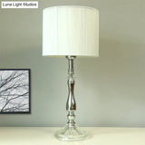 Modern Chrome Night Table Lamp With Barrel Shade - Bedroom Desk Light