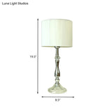 Modern Chrome Night Table Lamp With Barrel Shade - Bedroom Desk Light