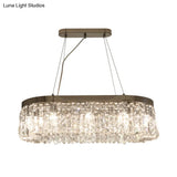 Modern Chrome Oval Island Lamp With Crystal Accents - 10 Head Suspension Pendant Light For Dining