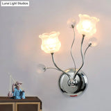 Modern Chrome Sconce Light: Clear Crystal Orbs With Scrolling Arm 2 Bulbs Wall Lighting Bloom Shade