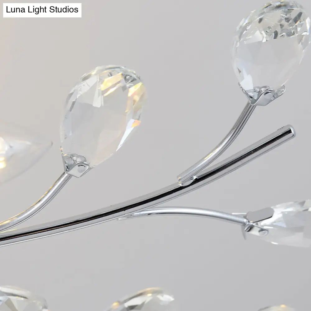 Modern Chrome Semi Flush Chandelier With Crystal Accents - 6 Light