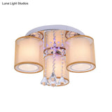 Modern Chrome Sheepskin Ceiling Light With Clear Crystal Accent - 3/7 Lights Cylinder Flush Mount