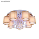 Modern Chrome Sheepskin Ceiling Light With Clear Crystal Accent - 3/7 Lights Cylinder Flush Mount