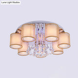 Modern Chrome Sheepskin Ceiling Light With Clear Crystal Accent - 3/7 Lights Cylinder Flush Mount