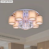 Modern Chrome Sheepskin Ceiling Light With Clear Crystal Accent - 3/7 Lights Cylinder Flush Mount