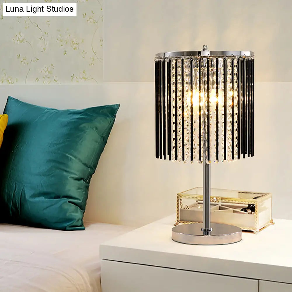 Modern Chrome Small Desk Lamp With Crystal Bead Shade - 2 Heads Study Table Light