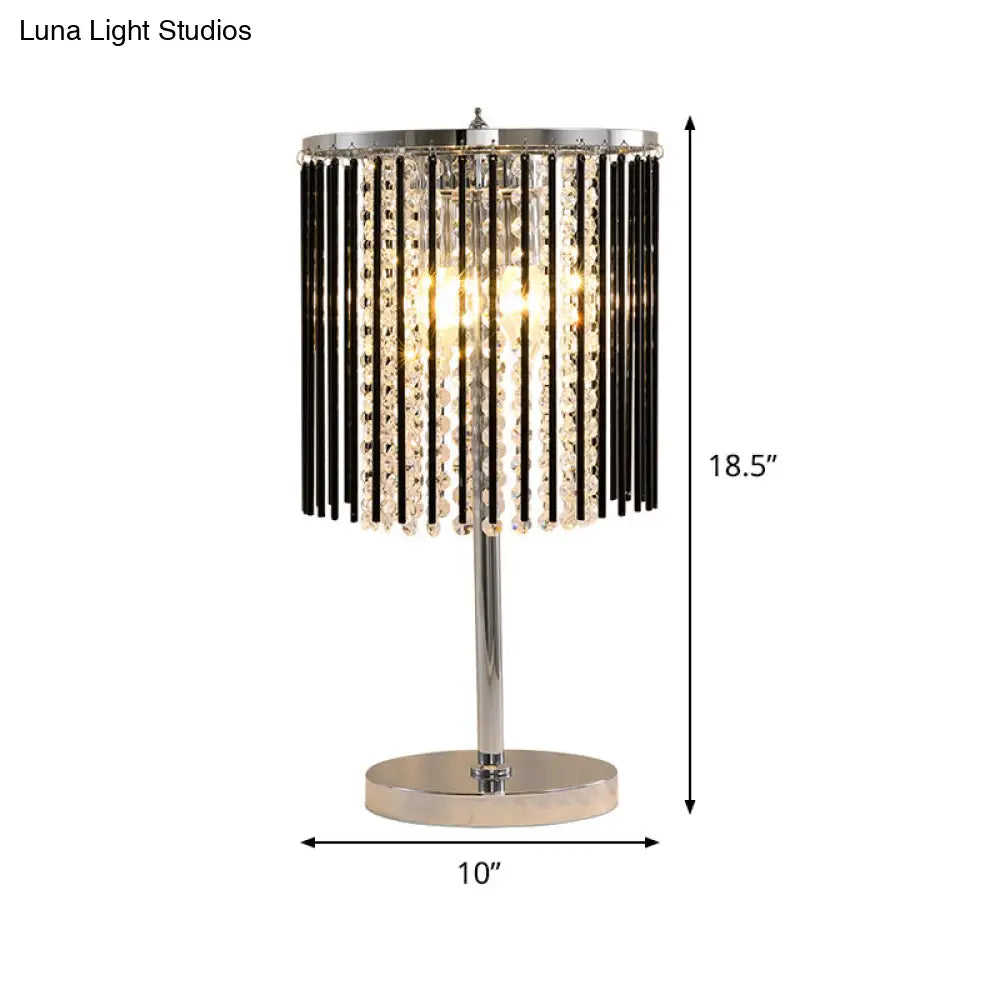Modern Chrome Small Desk Lamp With Crystal Bead Shade - 2 Heads Study Table Light