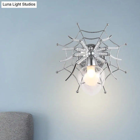 Modern Chrome Spider Wall Sconce With Clear Glass Shade For Bedroom Lighting